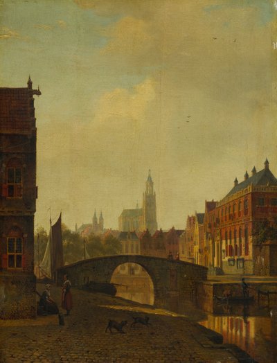 想像上のアーネムの眺め、1830年代後半、油彩、木製パネル 作： George Andries Roth