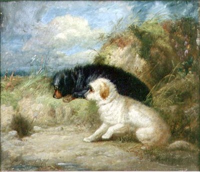 ウサギの穴から出てきたテリア 作： George Armfield