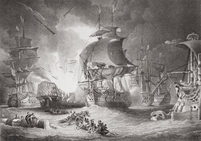 1798年8月1日の「英語とスコットランドの歴史の図解」第II巻からのナイルの戦い 作： George Arnald