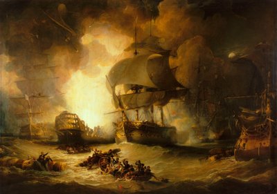 ナイル海戦における「オリエント号」の破壊 作： George Arnald