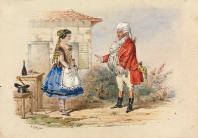 アディーナとドゥルカマーラ博士、ドニゼッティの愛の妙薬からのシーン 作： George Augustus Sala