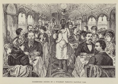 プルマンパーラー鉄道車両で食事をする乗客 作： George Augustus Sala