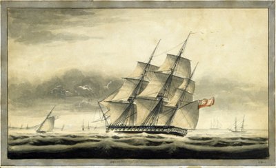兵員輸送船HMS「アクバル」（1806年）、8月10日 作： George Back