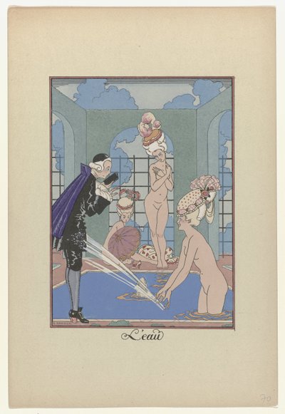 月のガーランド、1917-1920年：水 作： George Barbier