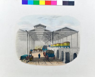 1830年頃、貨物中継基地の風景（リトグラフ、紙） 作： George Barnard