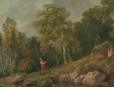 少年と犬のいる森の風景 作： George Barret