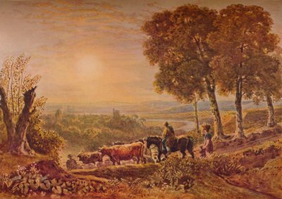 「牛のいる夕日」、1841年。 作： George Barret the Younger