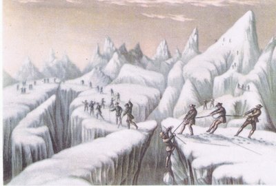 コリンズが発行したブリティッシュアドベンチャーのモンブラン登山の舞台、1947年 作： George Baxter
