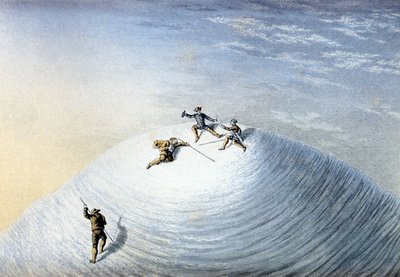 1851年、アルベール・スミスによるブラン山登頂（彩色済みエングレーヴィング） 作： George Baxter