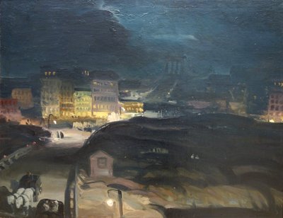 夜の橋へのアプローチ 作： George Bellows