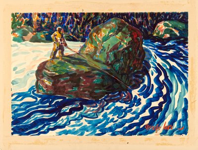 ガイドフィッシング（紙に水彩） 作： George Benjamin Luks