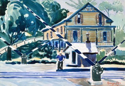 踏切、バークシャー、1925年頃（紙に水彩と鉛筆） 作： George Benjamin Luks