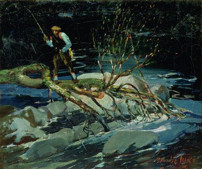 トラウトフィッシング（キャンバスに油彩） 作： George Benjamin Luks