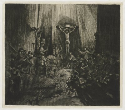 二人の泥棒の間で十字架につけられたキリスト：「三つの十字架」 作： George Bickham (II)