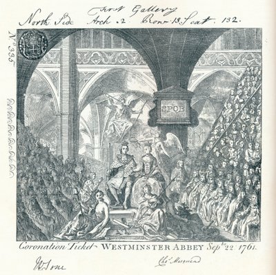 ウェストミンスター修道院のジョージ3世の戴冠式のための刻まれたチケット1761 1906 作： George Bickham