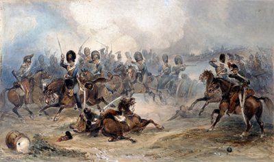 1811年のフエンテスドノロの戦いでフランス軍を安全に歩き回る王立大砲、ノーマンラムゼイ船長 作： George Bryant Campion