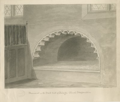 ペンクリッジ教会-南壁の記念碑：セピア色の描画、1841年 作： George Buckler