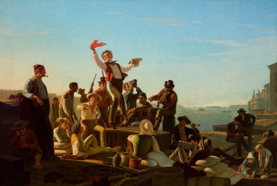 港の陽気な平船頭 作： George Caleb Bingham