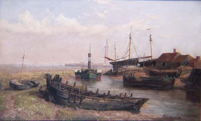 リンカンシャー州グリムスビー近郊のフレッシュニー川の河口 作： George Cammidge