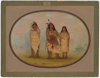 シャイアン族の酋長とその妻、そして薬師 作： George Catlin