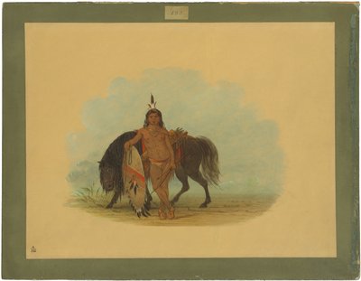 馬を休ませるシャイアン族の戦士 作： George Catlin
