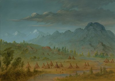 カラスの村とサーモン リバー山脈、1855 年 1869 年。 作： George Catlin