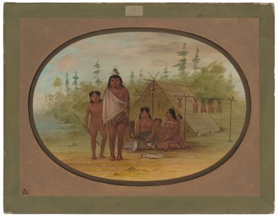 彼の家族と一緒にフラットヘッドチーフ 作： George Catlin