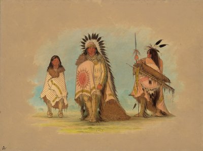 スー族の酋長、娘、そして戦士、18611869. 作： George Catlin