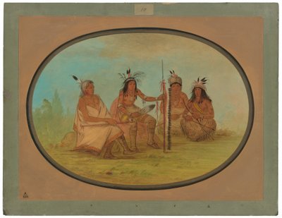 年老いたオジベウェイ酋長と三人の戦士 作： George Catlin