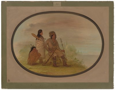ナヤ族の年老いたインディアンとその孫娘、そして男の子 作： George Catlin