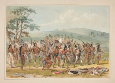マンダンのアーチェリー、pl。 北米インディアンのポートフォリオから24人 作： George Catlin