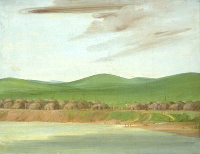 地球に覆われたロッジのアリカラ村、セントルイスから 1600 マイル上、1832 年。 作： George Catlin