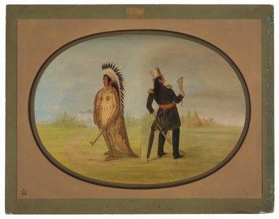 文明前後のアシニボイン酋長 作： George Catlin