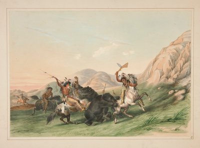 ハイイログマを攻撃する、pl。 北米インディアンのポートフォリオから19人 作： George Catlin