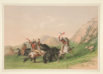 ハイイログマを攻撃する、pl。 北米インディアンのポートフォリオから19人 作： George Catlin