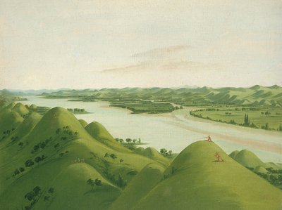 セントルイス上空1050マイル、ポンカス上空の美しいプレーリー・ブラフ 作： George Catlin