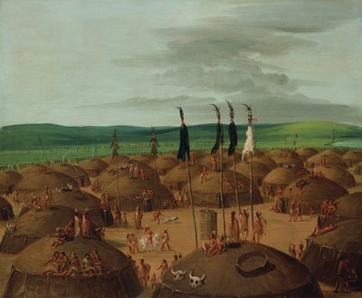 セントルイス上空1800マイル、マンダン村の鳥瞰図 作： George Catlin