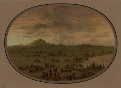 日の出時のスー戦争党のビバーク、18611869。 作： George Catlin