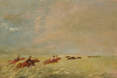 ボガード、バティスト、そして私 ミズーリの底の高草原でバッファローを追う 作： George Catlin