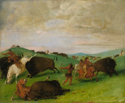 バッファローチェイス、雄牛と人馬の戦い 作： George Catlin