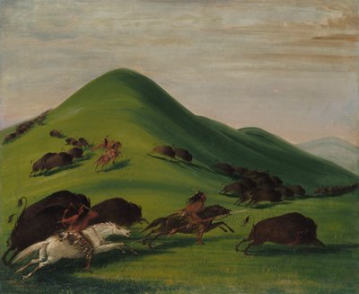 プレーリー ブラフスでのバッファロー チェイス、1832 ～ 1833 年。 作： George Catlin