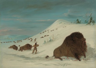 雪の吹きだまりのバッファローランシング - スー、18611869。 作： George Catlin