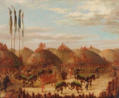 雄牛の踊り、マンダン オキーパ セレモニー、1832 年。 作： George Catlin