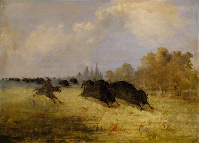 バッファローを追うカド・インディアン（テキサス州クロス・ティンバーズ 作： George Catlin