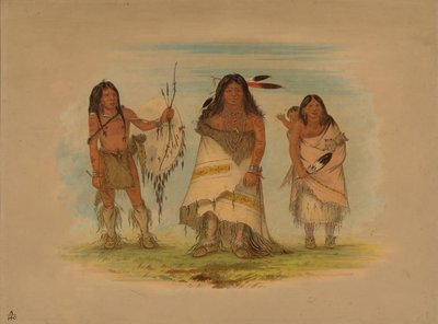 コマンチ族の酋長とその妻、そして戦士、1861 年。 作： George Catlin