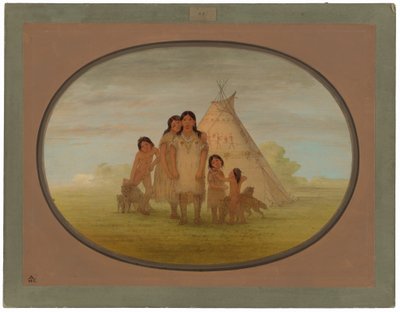 コマンチ チーフスの子供たちとウィグワム 作： George Catlin