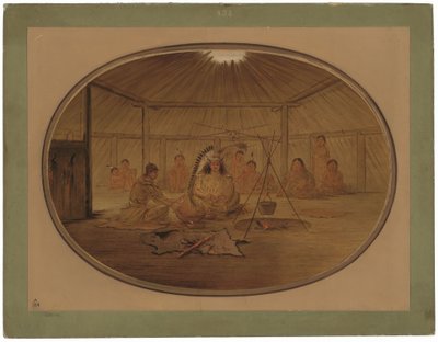 マンダンの酋長に祝われるカトリン 作： George Catlin