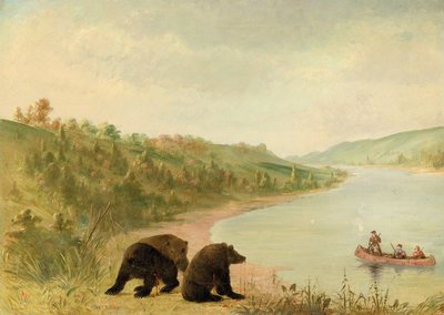 カヌーに乗ったカトリンとその部下たち。 作： George Catlin