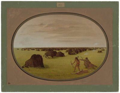 バッファローを攻撃するカトリンとインディアン 作： George Catlin