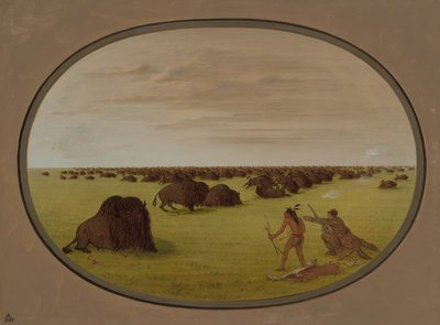 バッファローを攻撃するカトリンとインディアン、18611869。 作： George Catlin